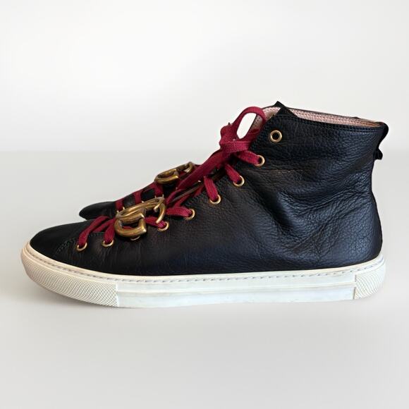 GUCCI Men’s High-Top Sneakers – Black Leather | GG Hardware 11 G main image 5